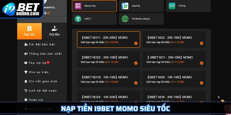 Nạp Tiền I9BET 2 Nạp tiền I9BET Momo siêu tốc